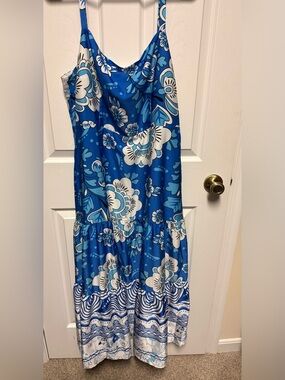 Blue Floral Sleeveless Maxi Dress